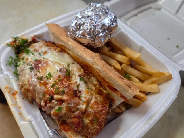 Breast of Chicken Parmesan Sandwich.