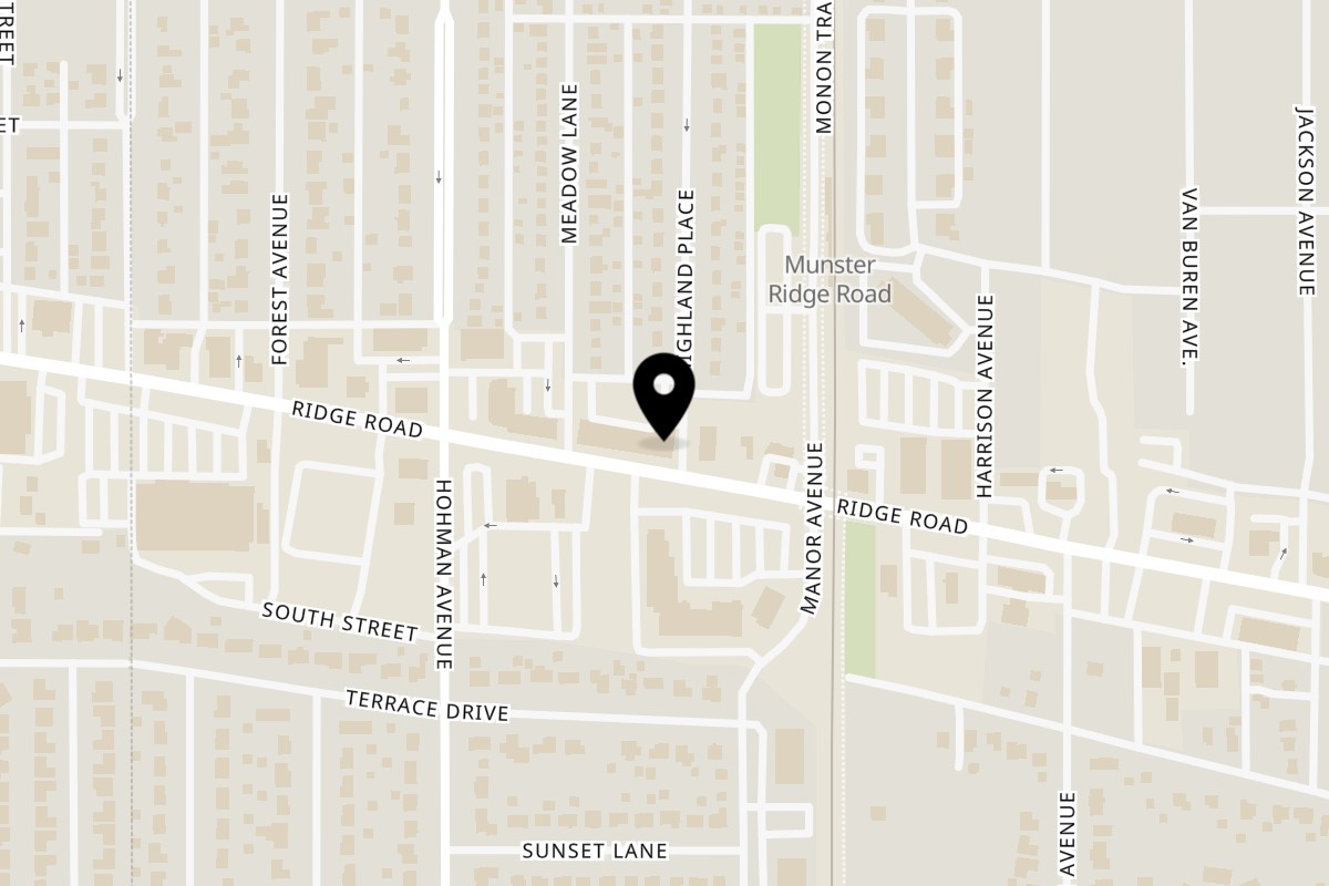 Map showing the location of The Original John's Pizzeria on 247 Ridge Rd in Munster
